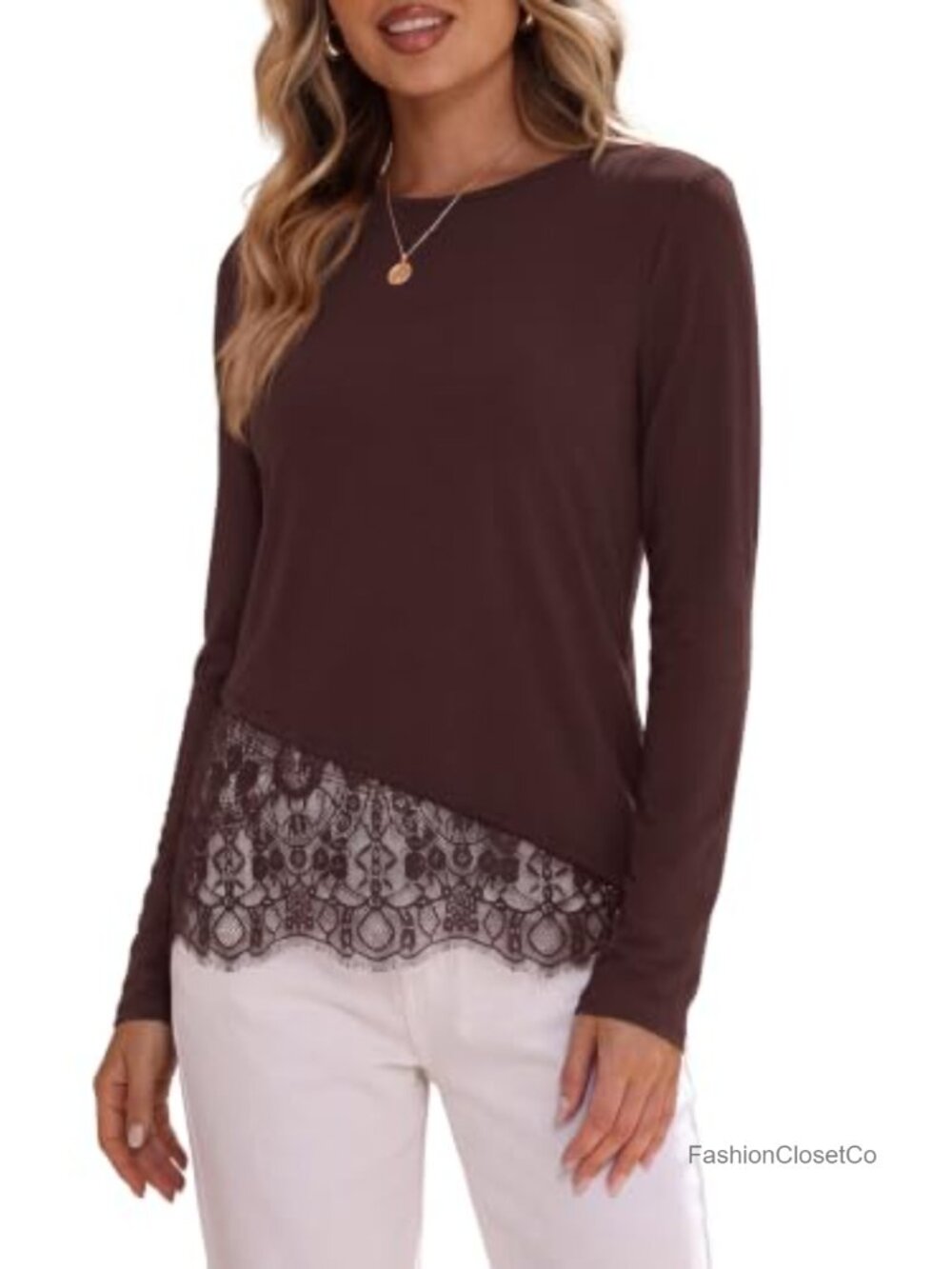 Lace Patchwork Long Sleeve Knit Top